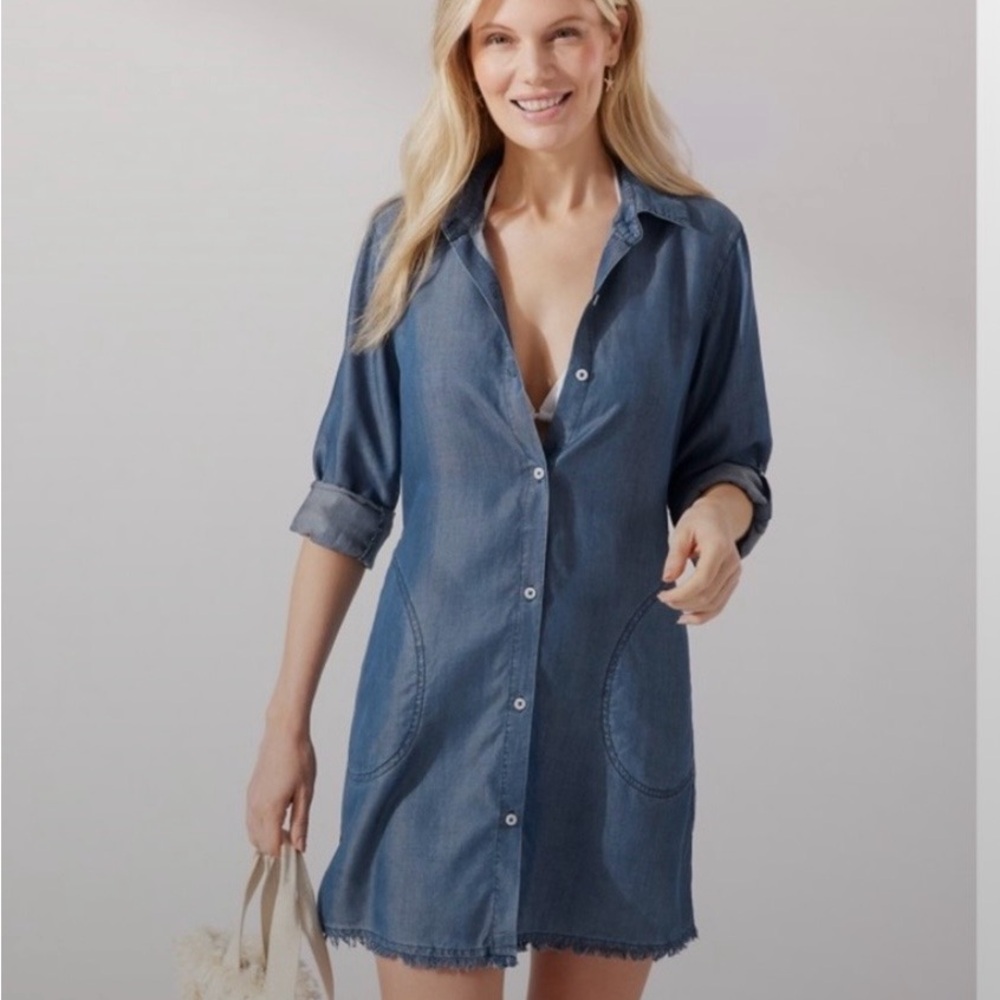 Tommy Bahama Button-Up Lightweight Denim Boyfriend Beach Dress